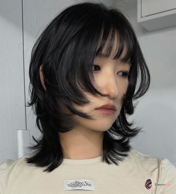 Gesichtsbetonter Wolf Cut für kurze Damenhaare Kurzer koreanischer Wolfshaarschnitt mit gesichtsrahmenden Stufen