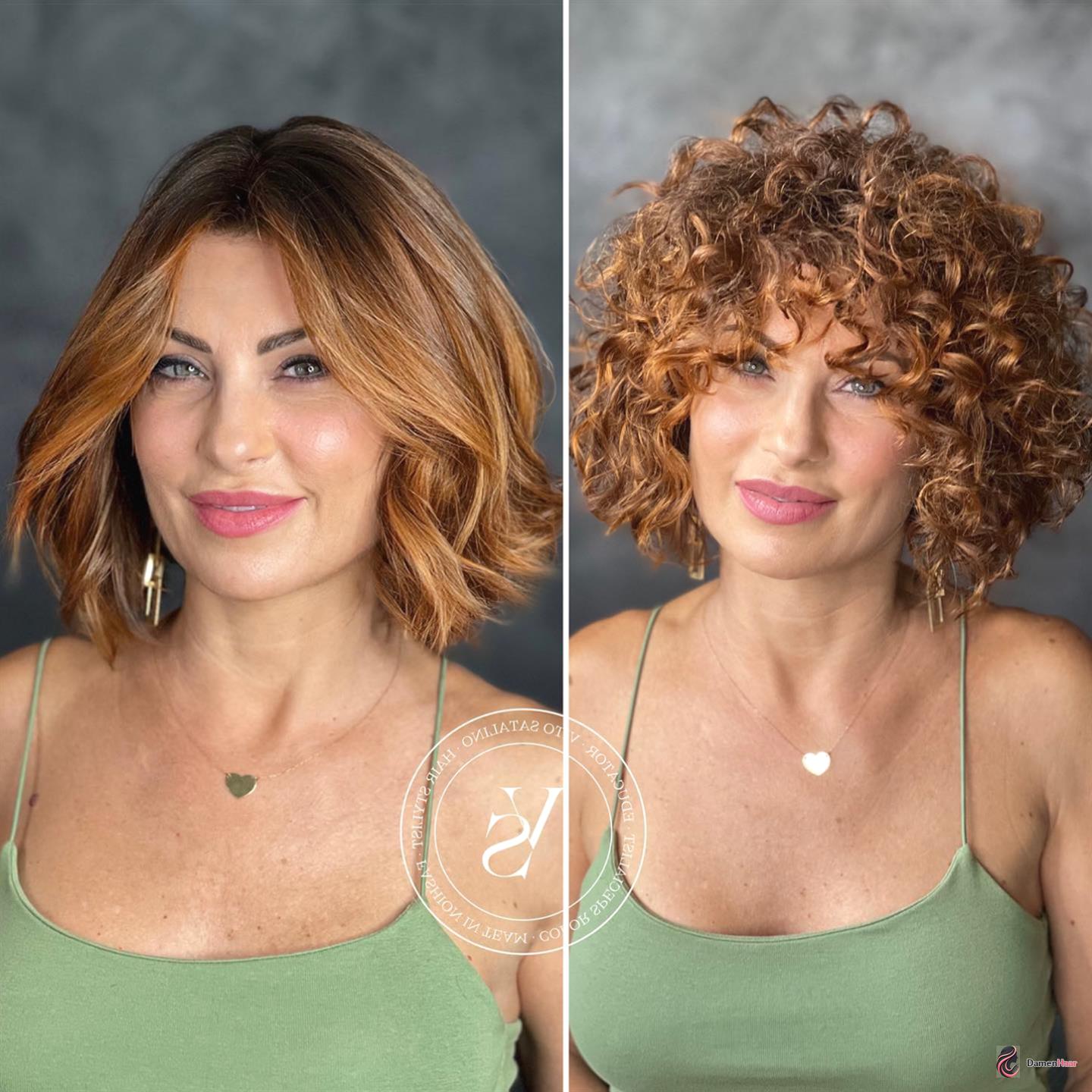 Moderner Kupferbob mit weichem Farbverlauf Kupferfarbener Balayage-Bob für glattes und gewelltes Styling