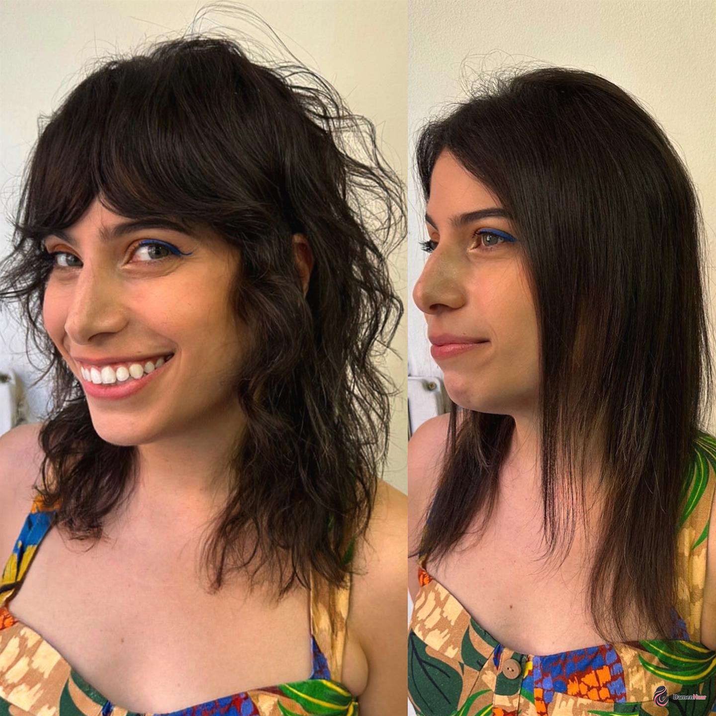Leichter Damen-Shag mit Pony und voller Grundlinie Welliger schulterlanger Shag für feines Haar